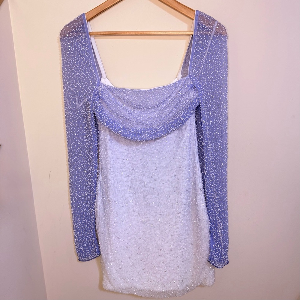 Lulu's Glittering Purple and White Long Sleeve Dress